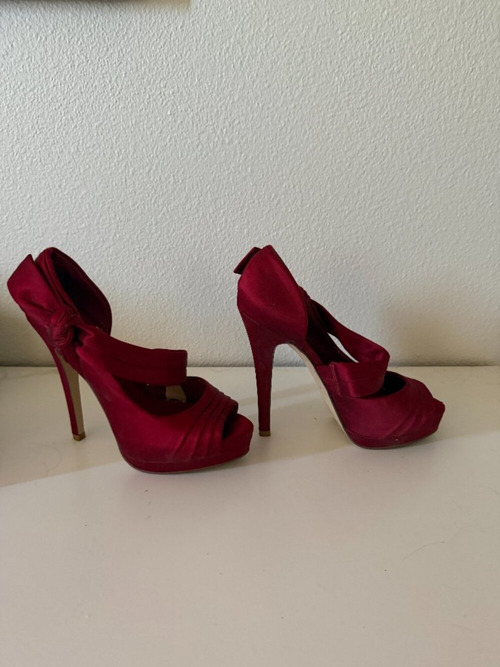 Red Satin Bow Heels